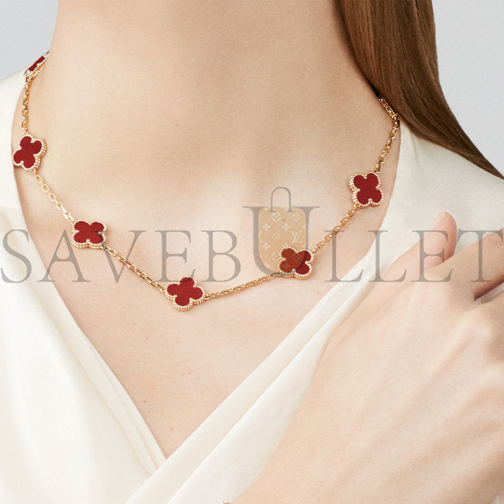 VAN CLEEF ARPELS VINTAGE ALHAMBRA NECKLACE, 10 MOTIFS - YELLOW GOLD, CARNELIAN  VCARD40600